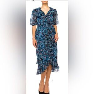 Gabby Skye Asymmetrical Floral Skirt in Blue and Black